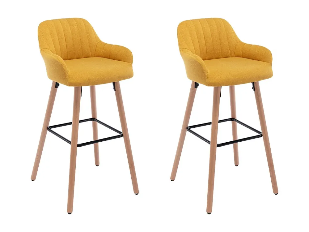 Set van 2 barkrukken van stof met beukenhouten poten - Geel - ELEANA - Koop nu online