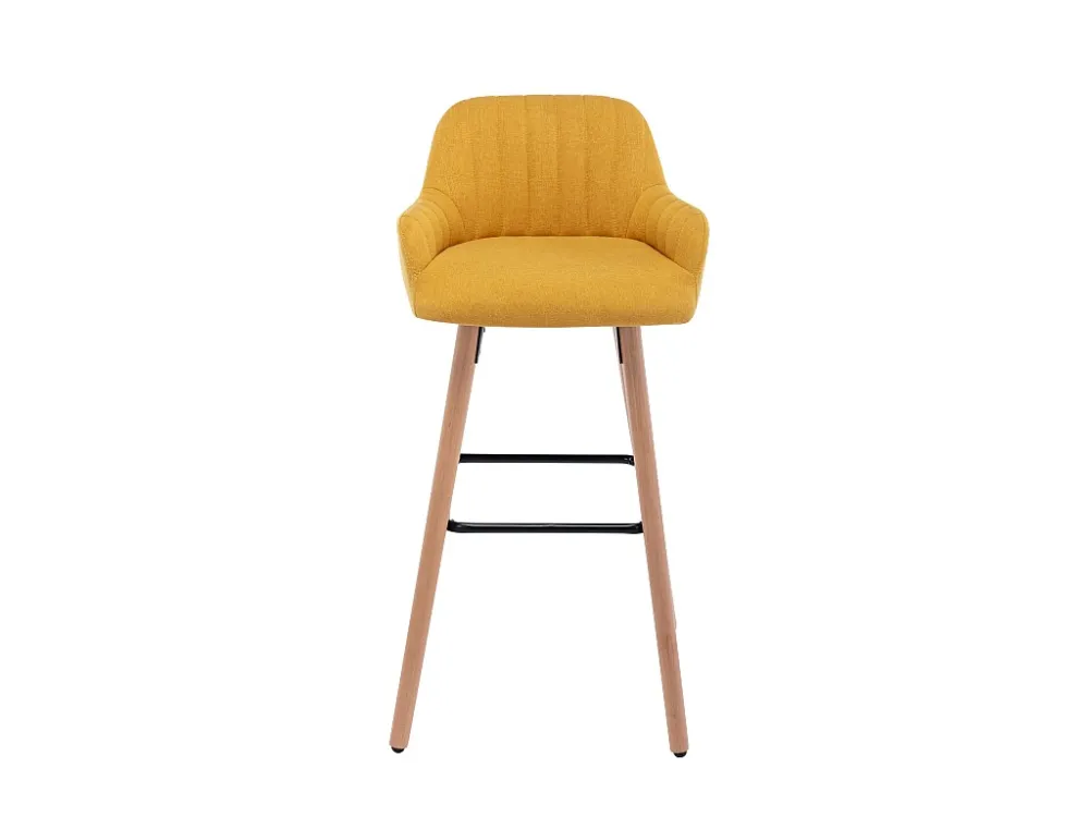 Set van 2 barkrukken van stof met beukenhouten poten - Geel - ELEANA - Koop nu online