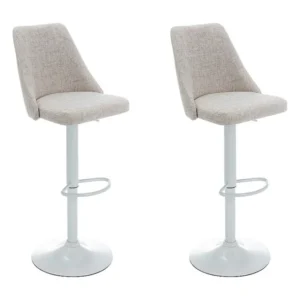 Set van 2 barkrukken van stof en wit metaal - Beige - KIYOLA