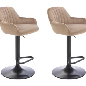 Set van 2 barkrukken van velours en zwart metaal - Verstelbare hoogte - Beige - ELEANA