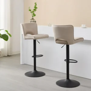 Set van 2 barkrukken van velours en zwart metaal - Verstelbare hoogte - Beige - MIRIALO