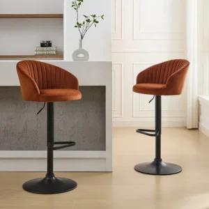 Set van 2 barkrukken van velours en zwart metaal - Terracotta - DORALIZ