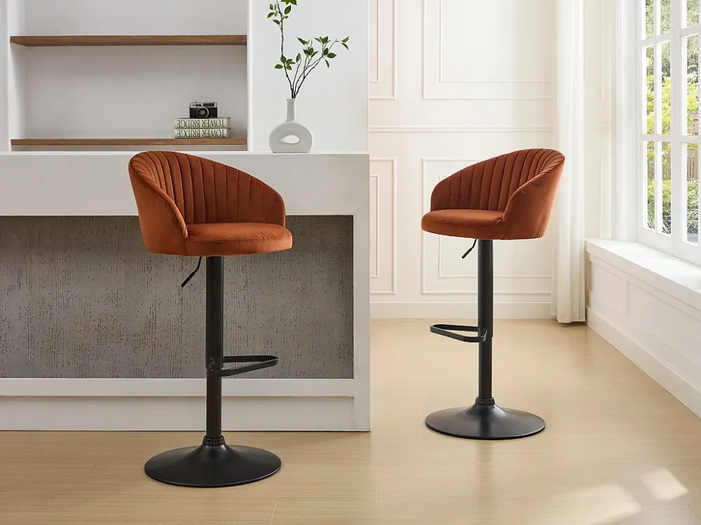 Set van 2 barkrukken van velours en zwart metaal - Terracotta - DORALIZ