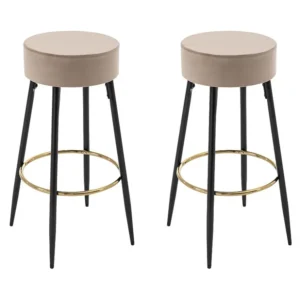 Set van 2 barkrukken van velours en zwart staal - Beige en goudkleurig - BELINIO I