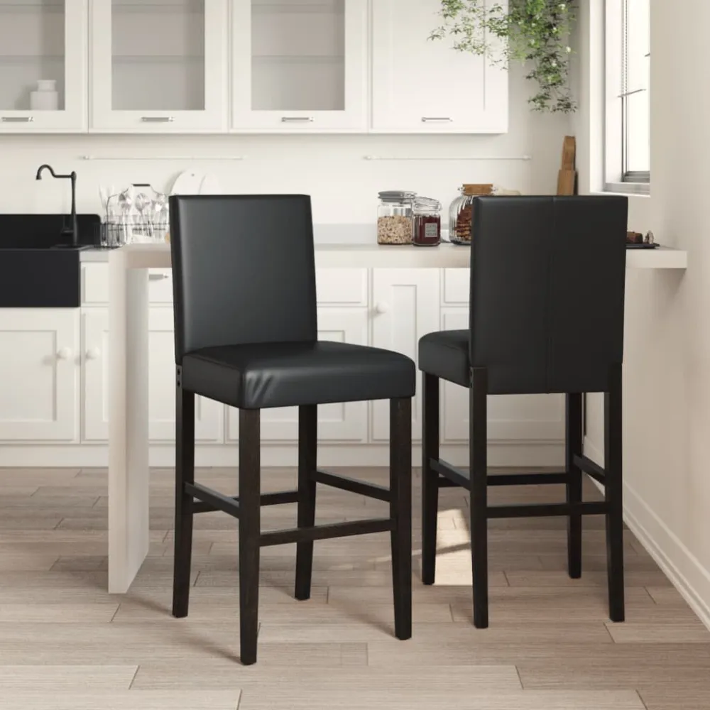 Barstoelen 2 st massief rubberhout en kunstleer