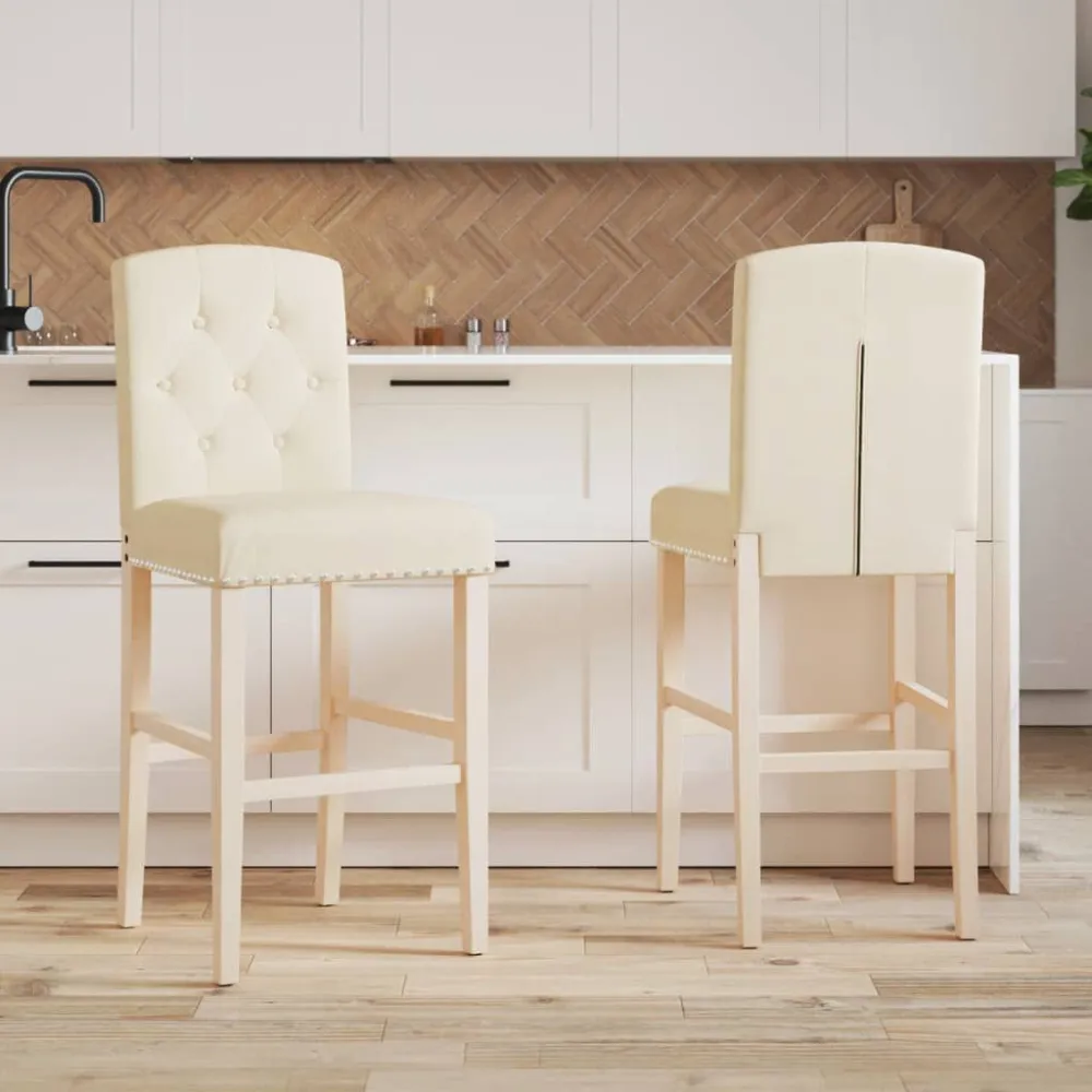 Barstoelen 2 st massief rubberhout en stof