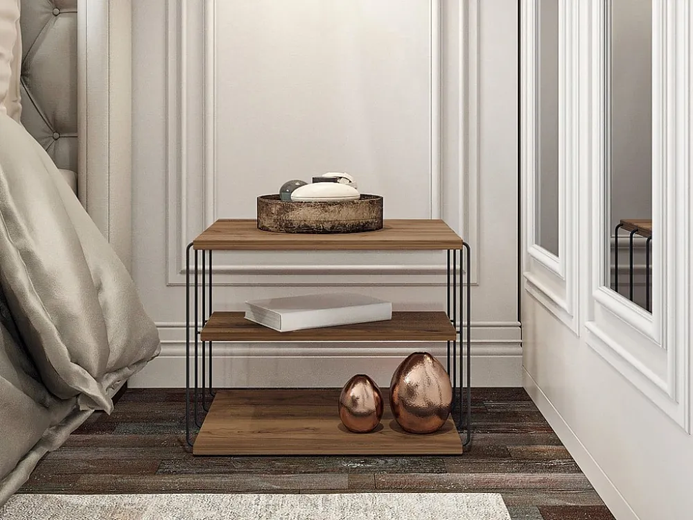 Bijzettafel met 1 plank - Licht naturel en zwart - BRILENA