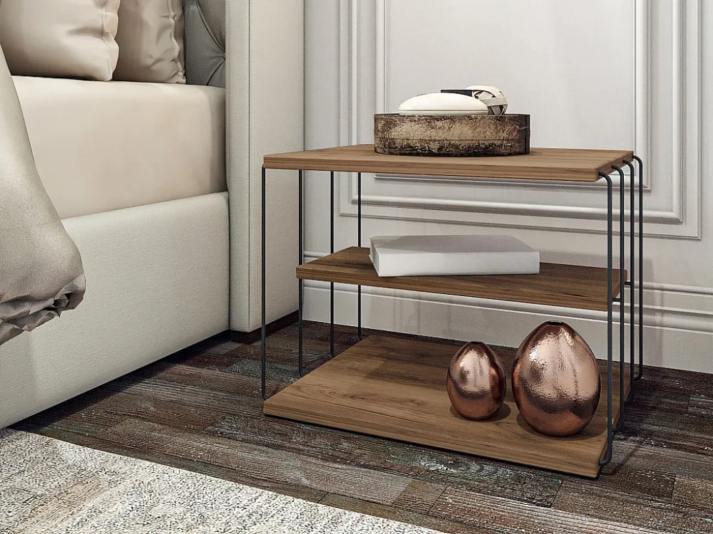 Bijzettafel met 1 plank - Licht naturel en zwart - BRILENA
