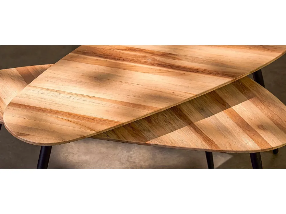 Bijzettafel set van 60% gerecycled hout en 20% mdf en 20% metaal - 84 x 39 x 39 / 84 x 39 x 34.5 - Bruin - JAILEY