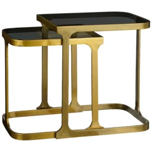 Bijzettafel set van ijzer en glas - 48 x 37 x 52 - Goud - KEVIN