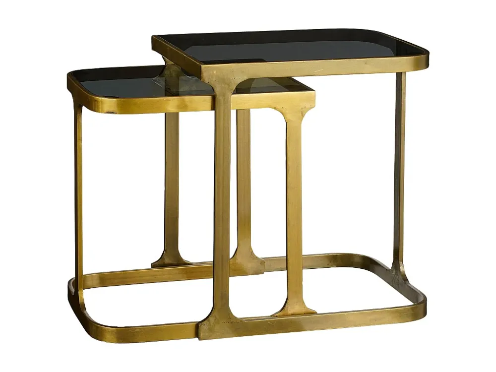 Bijzettafel set van ijzer en glas - 48 x 37 x 52 - Goud - KEVIN