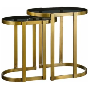 Bijzettafel set van ijzer en glas - 54 x 34 x 56 - Goud - KEVIN