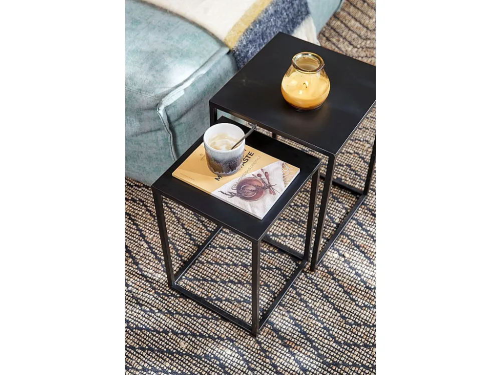 Bijzettafel set van ijzer - 25 x 25 x 36 / 30 x 30 x 42 - Zwart - GOA