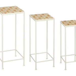 Bijzettafel set van metaal en tegel - 28 x 28 x 67 / 24 x 24 x 61 / 20 x 20 x 55 - Bruin, wit - ODILE