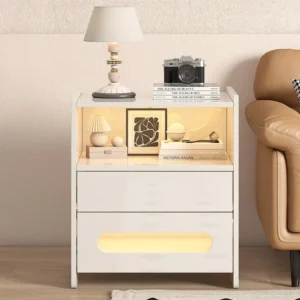 Bijzettafel met LED - 2 lades - Wit ModernLuxe