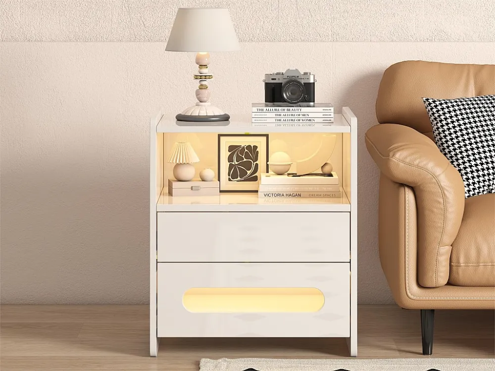 Bijzettafel met LED - 2 lades - Wit ModernLuxe