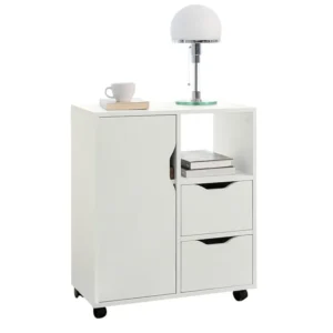 SoBuy FBT105-W Rolling Printer Stand Organizer Mobiel Kantoor Voetstuk met Laden en Deur