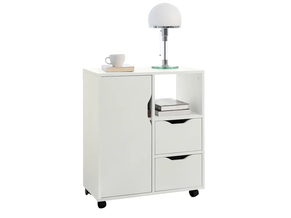 SoBuy FBT105-W Rolling Printer Stand Organizer Mobiel Kantoor Voetstuk met Laden en Deur