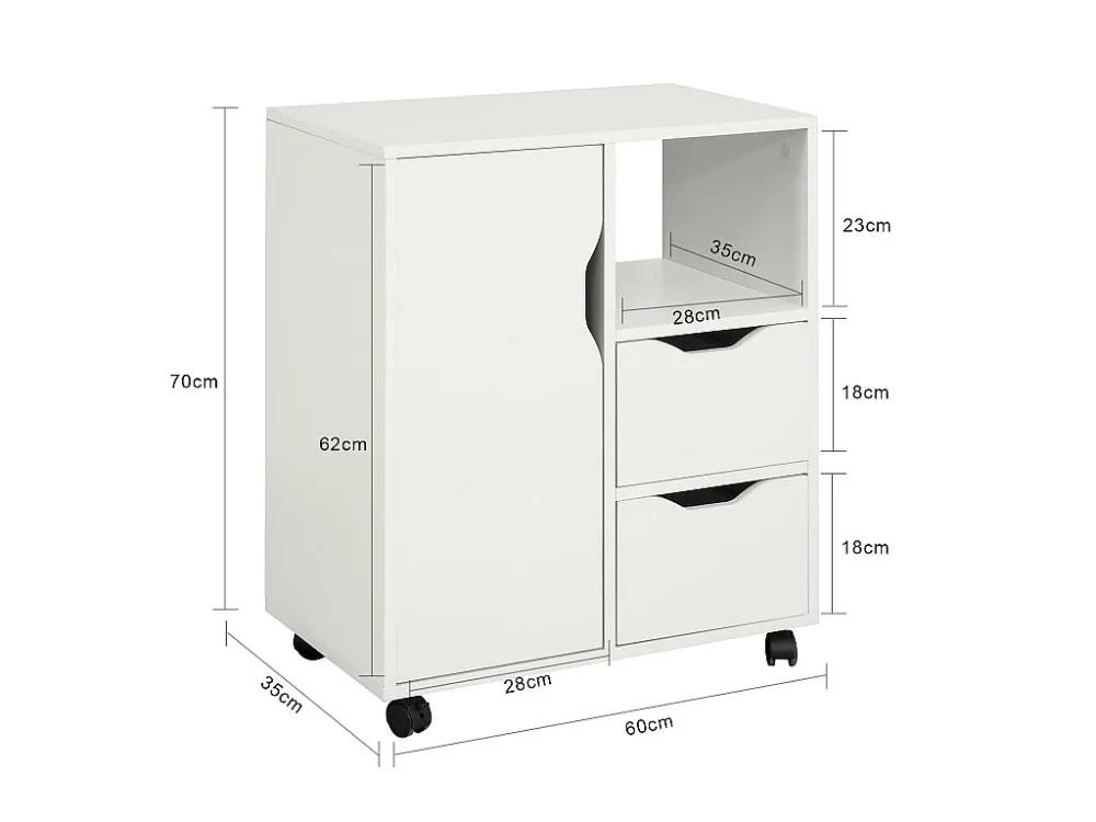 SoBuy FBT105-W Rolling Printer Stand Organizer Mobiel Kantoor Voetstuk met Laden en Deur