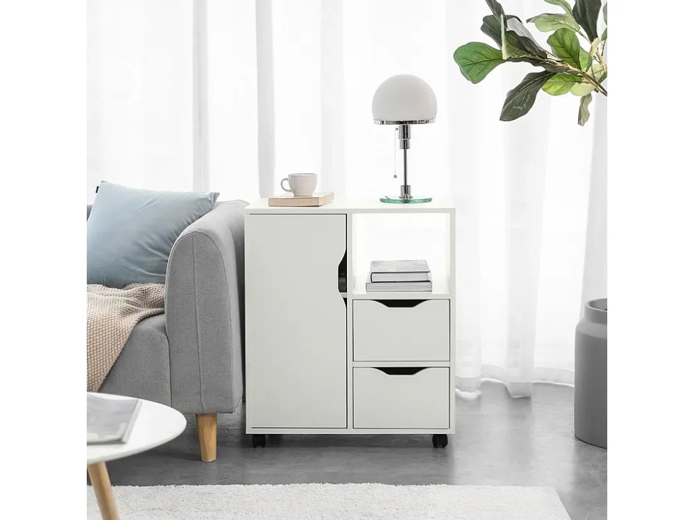 SoBuy FBT105-W Rolling Printer Stand Organizer Mobiel Kantoor Voetstuk met Laden en Deur