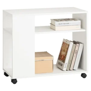SoBuy FBT34-W Bijzettafel met zwenkwielen Printertafel krantenrek salontafel