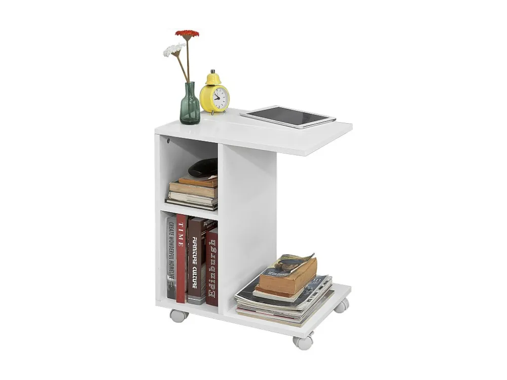 SoBuy FBT48-W Bijzettafel met gleuf | voor iPad | Salontafel | C vorm | wit
