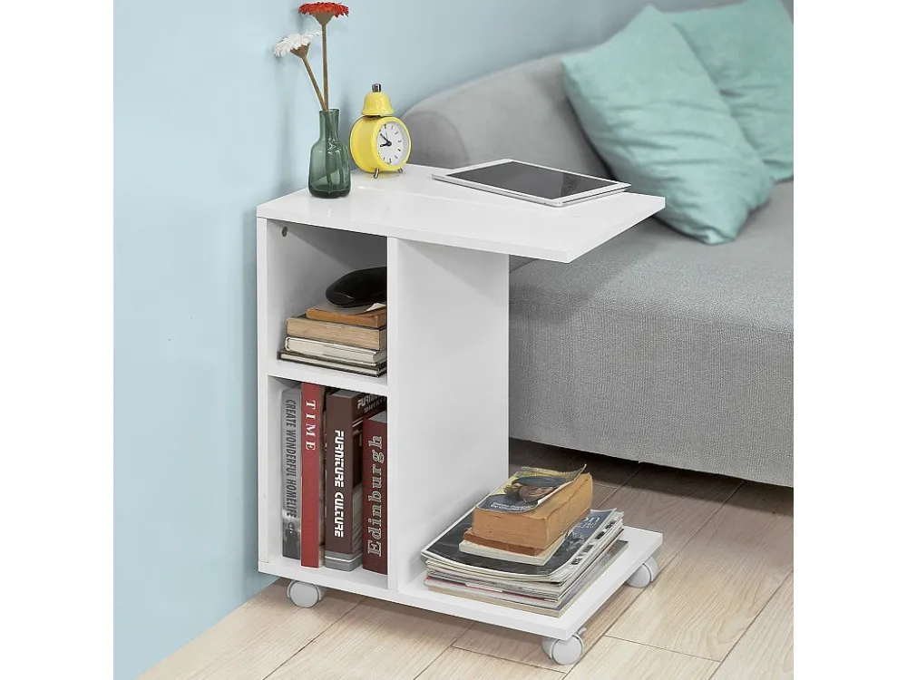 SoBuy FBT48-W Bijzettafel met gleuf | voor iPad | Salontafel | C vorm | wit