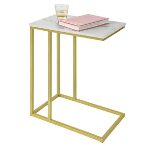 SoBuy FBT87-G Bijzettafel Salontafel Laptoptafel Nachtkastje met Gouden Metalen Frame