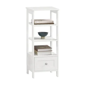 SoBuy FBT91-W Hoge Bijzettafel Bijzettafel Opbergplank voor Woonkamer Kantoor Keuken 3 Laag met 1 Lade - 30x28x74cm