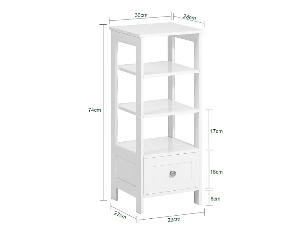 SoBuy FBT91-W Hoge Bijzettafel Bijzettafel Opbergplank voor Woonkamer Kantoor Keuken 3 Laag met 1 Lade - 30x28x74cm