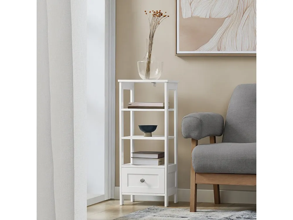 SoBuy FBT91-W Hoge Bijzettafel Bijzettafel Opbergplank voor Woonkamer Kantoor Keuken 3 Laag met 1 Lade - 30x28x74cm