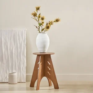 SoBuy Ronde houten bijzettafel Ronde salontafel Nachtkastje Nachtkastje Bankuiteinden Bruin H48,5 x Ø30,5 cm Structuur gem...