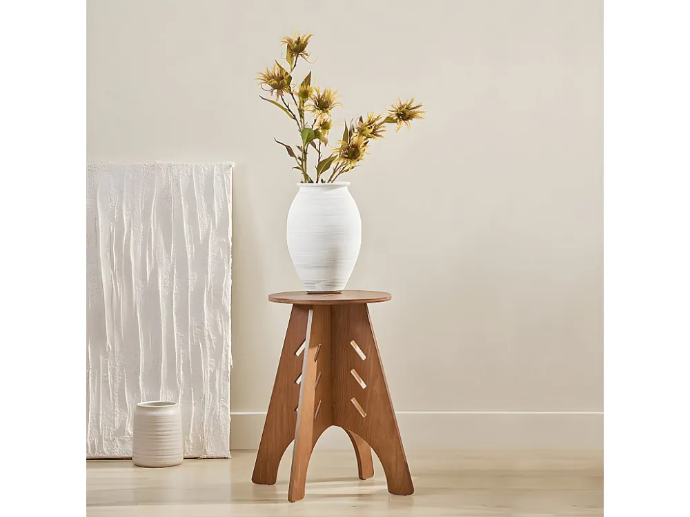 SoBuy Ronde houten bijzettafel Ronde salontafel Nachtkastje Nachtkastje Bankuiteinden Bruin H48,5 x Ø30,5 cm Structuur gem...