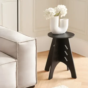 SoBuy Ronde houten bijzettafel Ronde salontafel Nachtkastje Nachtkastje Bankuiteinden Zwart H48,5 x Ø30,5 cm Structuur gem...