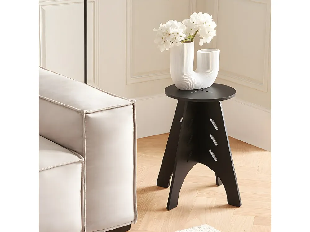 SoBuy Ronde houten bijzettafel Ronde salontafel Nachtkastje Nachtkastje Bankuiteinden Zwart H48,5 x Ø30,5 cm Structuur gem...