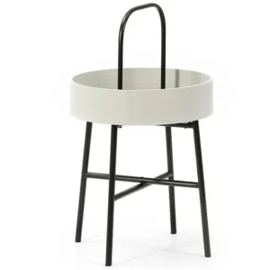 Bijzettafel Jaipur, Ronde MDF Grijze Top, Metalen Frame VS Venta-stock