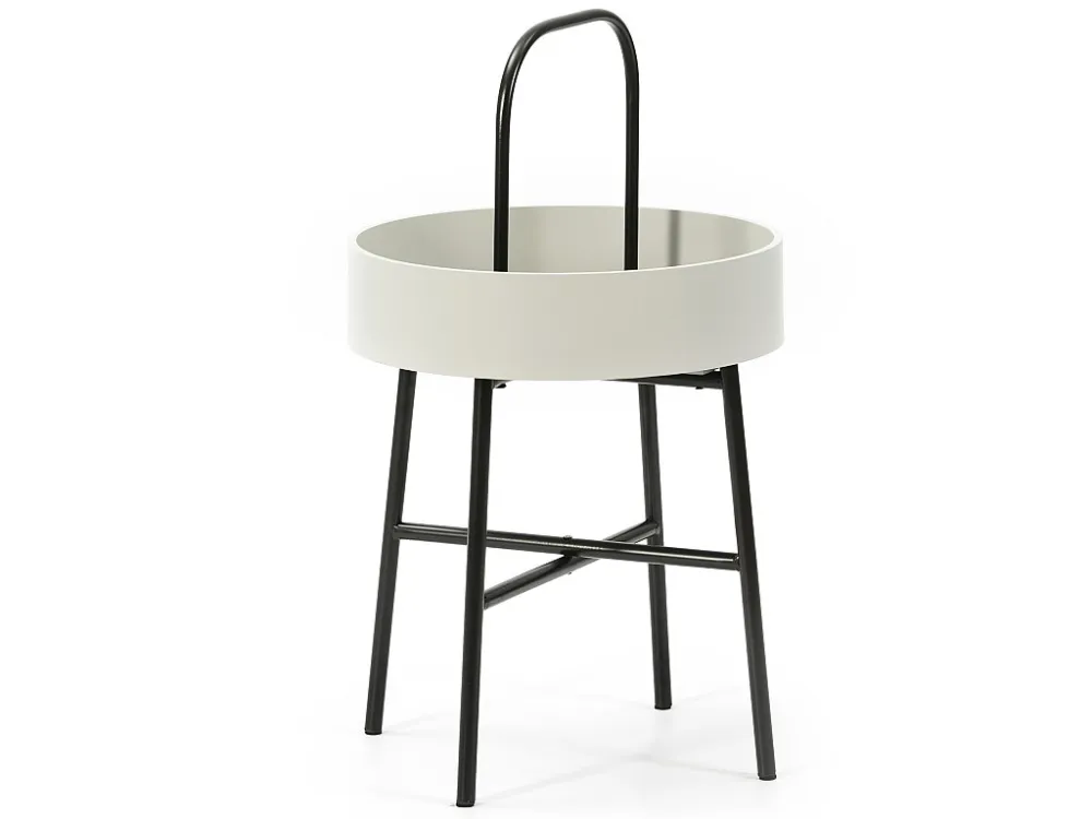 Bijzettafel Jaipur, Ronde MDF Grijze Top, Metalen Frame VS Venta-stock