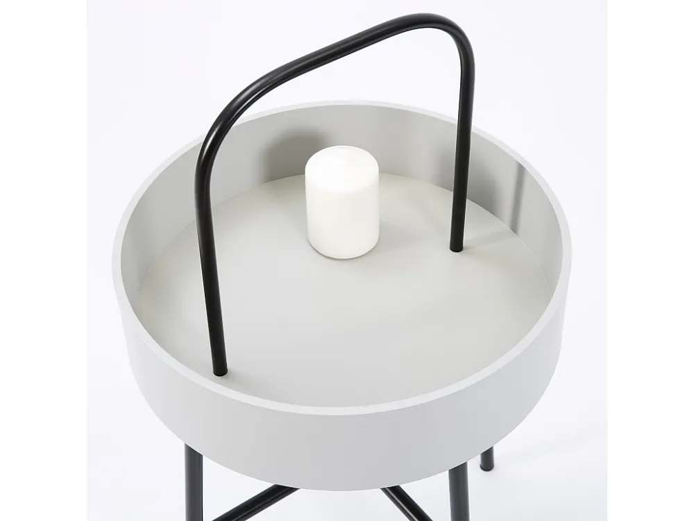 Bijzettafel Jaipur, Ronde MDF Grijze Top, Metalen Frame VS Venta-stock