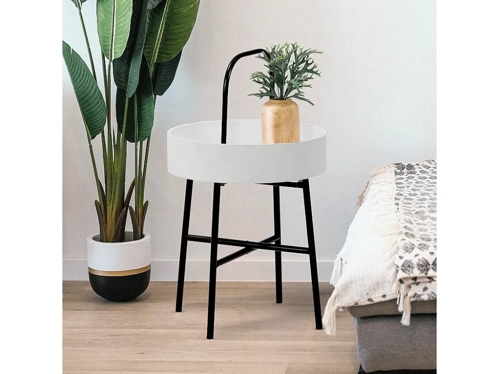 Bijzettafel Jaipur, Ronde MDF Grijze Top, Metalen Frame VS Venta-stock