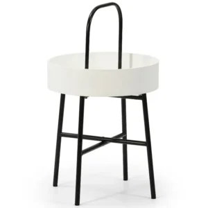 Bijzettafel Rond Jaipur, Wit MDF-blad, Metalen frame VS Venta-stock