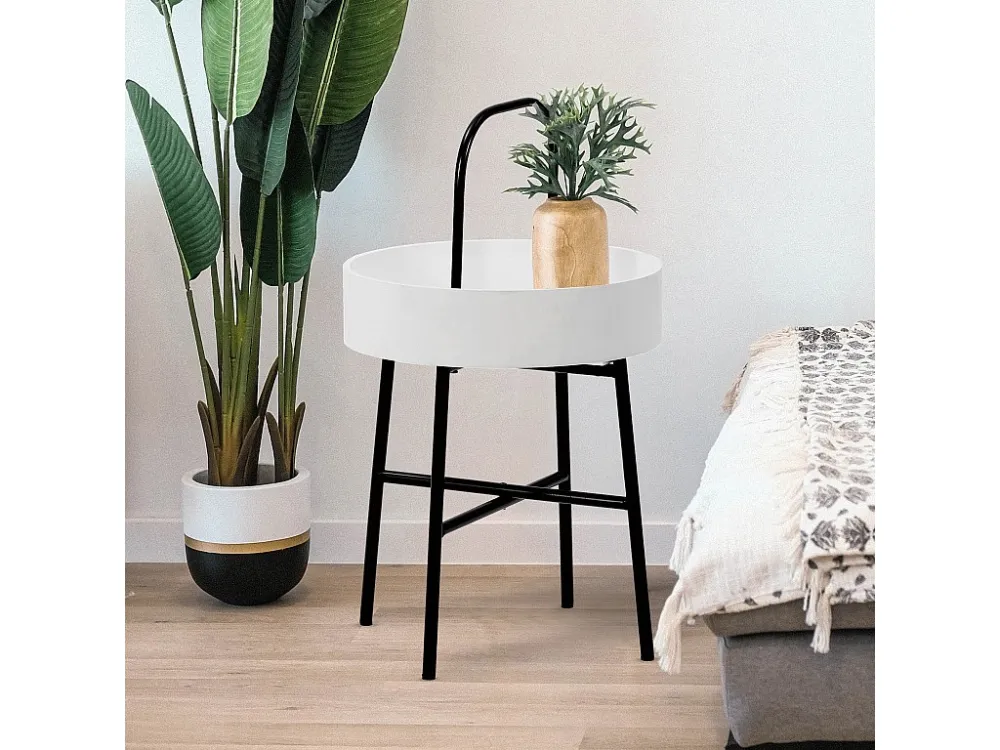 Bijzettafel Rond Jaipur, Wit MDF-blad, Metalen frame VS Venta-stock