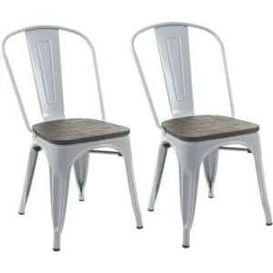 MCW-A73 stoel met houten zitting (set van 2), grijs