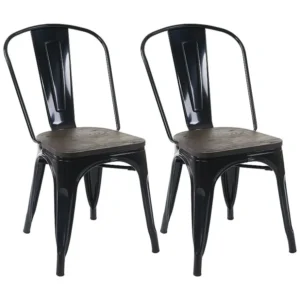 MCW-A73 stoel met houten zitting (set van 2), zwart