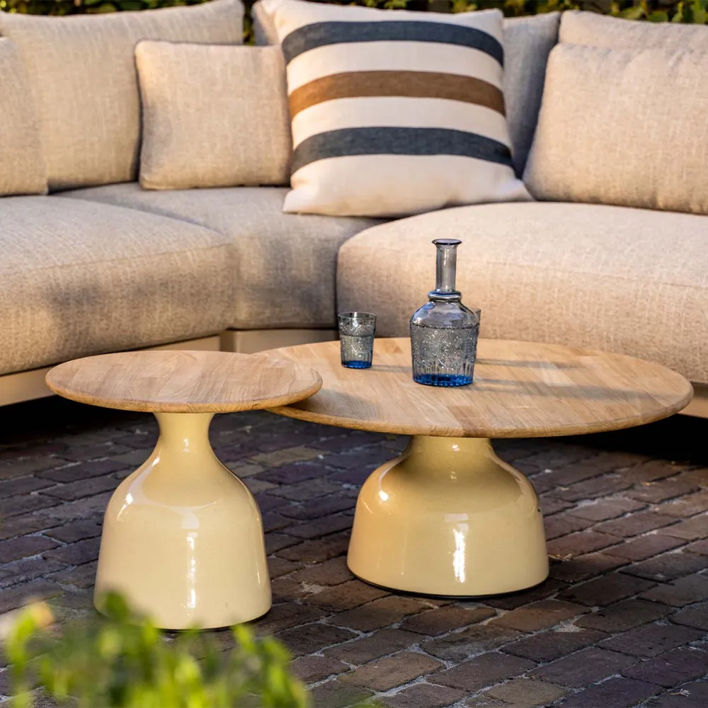 4 Seasons loungetafel June Ø60x38 cm creme - teak 4 Seasons Outdoor