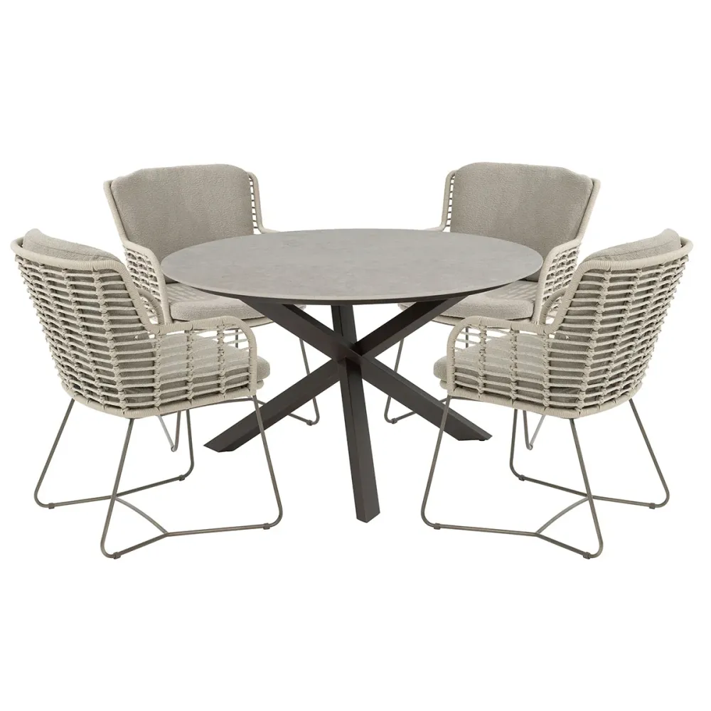 4 Seasons tuinset Fabrice 5-delig - Prado tuintafel Ø130 cm - ceramic sabbia terre 4 Seasons Outdoor