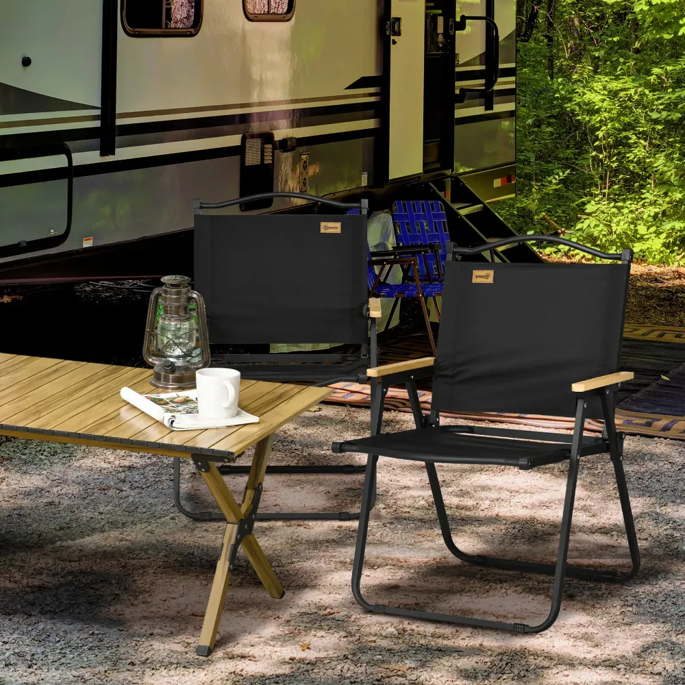 Nancy's Camerano Strandstoelen - Campingstoelen - Tuinstoelen - Set van 2 - Opvouwbaar - Zwart Aosom