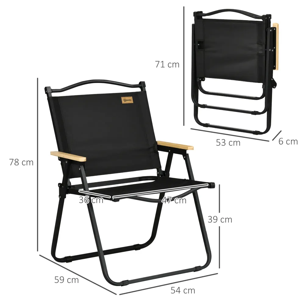 Nancy's Camerano Strandstoelen - Campingstoelen - Tuinstoelen - Set van 2 - Opvouwbaar - Zwart Aosom
