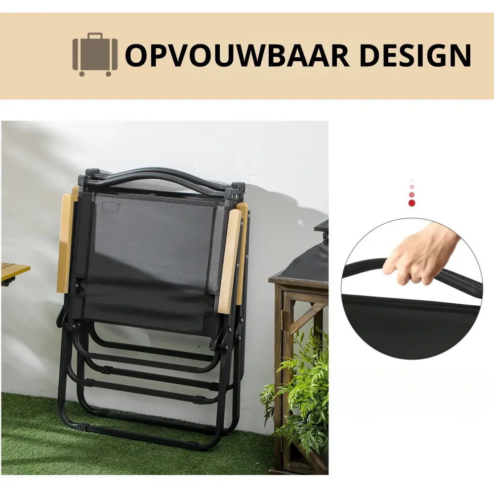 Nancy's Camerano Strandstoelen - Campingstoelen - Tuinstoelen - Set van 2 - Opvouwbaar - Zwart Aosom
