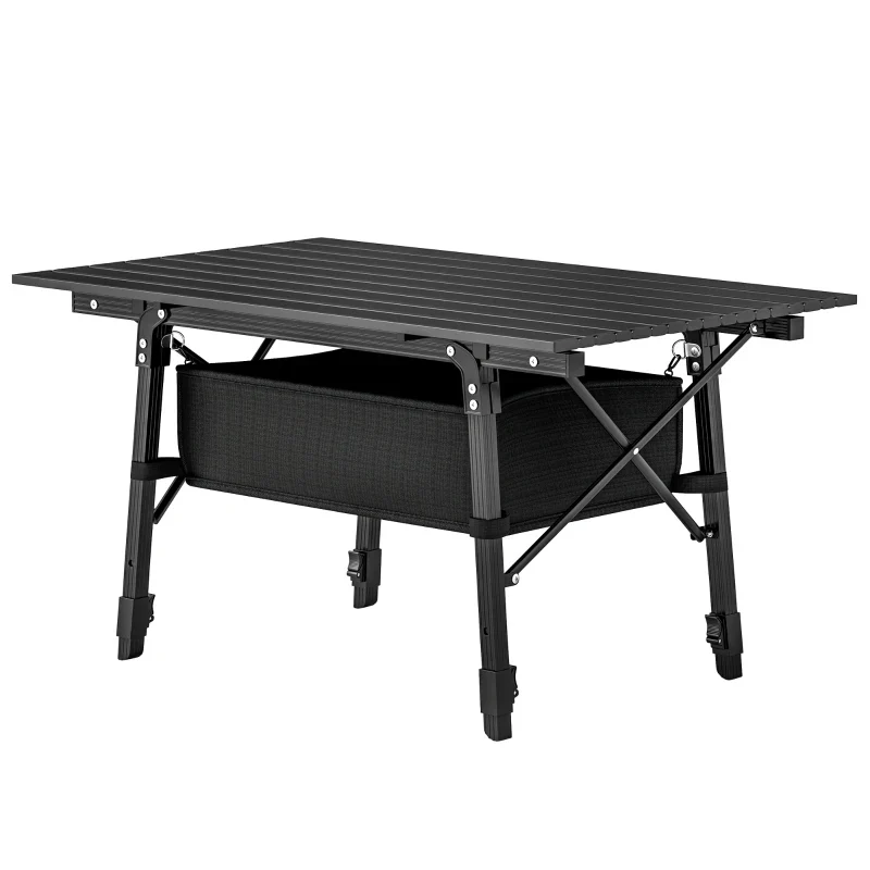 Nancy's Cattolica Picknicktafel - Campingtafel - Met Opbergruimte - Hoogte Verstelbaar - Zwart - ± 90 x 55 x 45-66 cm Aosom