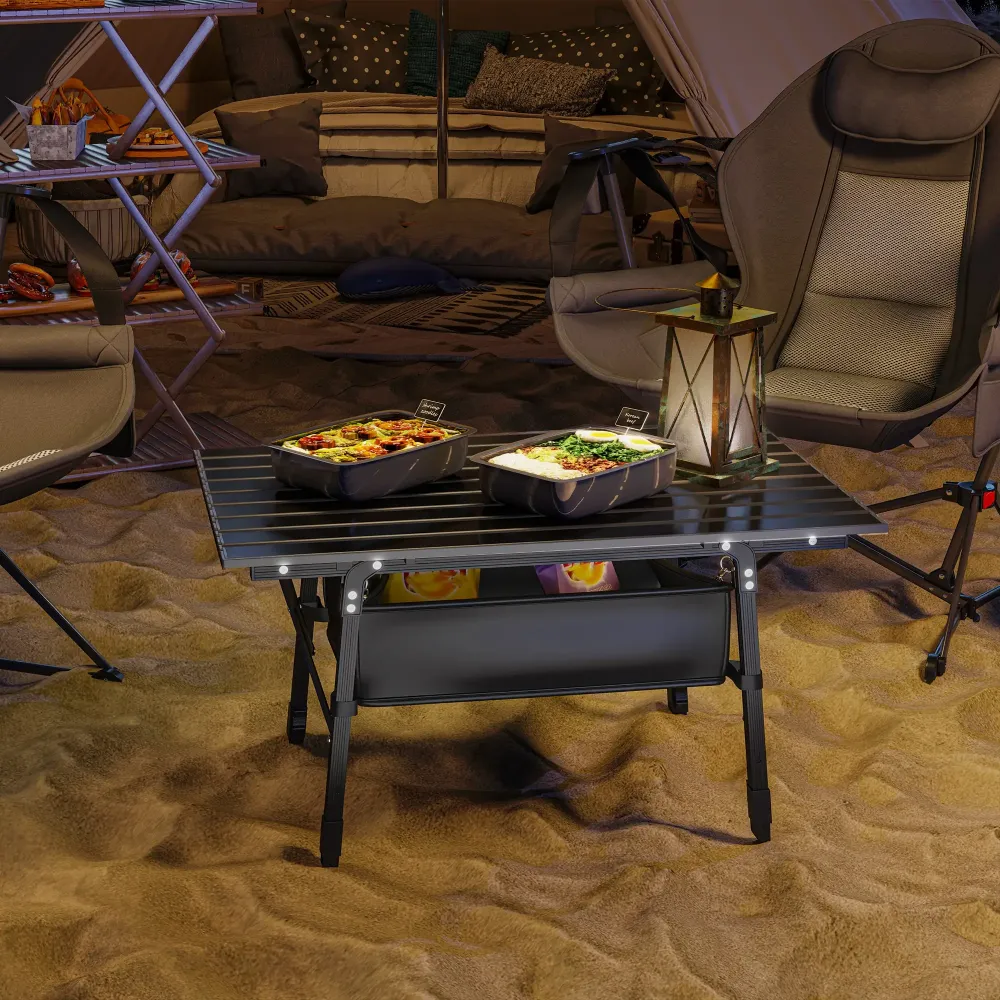 Nancy's Cattolica Picknicktafel - Campingtafel - Met Opbergruimte - Hoogte Verstelbaar - Zwart - ± 90 x 55 x 45-66 cm Aosom